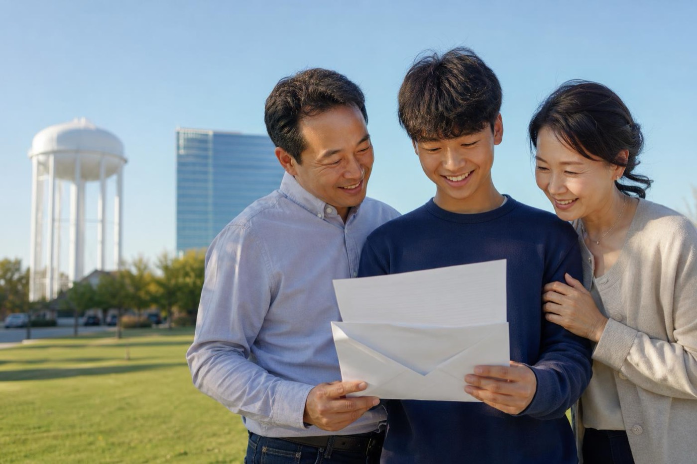 Frisco family opening a college acceptance letter